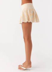 Oliviana Pleated Mini Skort - Taupe Stripe