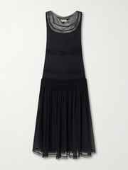 Pleated lace-trimmed silk-georgette midi dress
