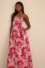 Elsa Light Pink Floral Jacquard Strapless Maxi Dress