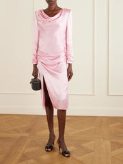 Draped silk-satin midi dress
