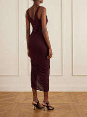 Knotted ribbed Lyocell midi dress