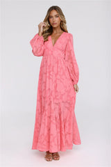 Glow Blossom Long Sleeve Maxi Dress Coral
