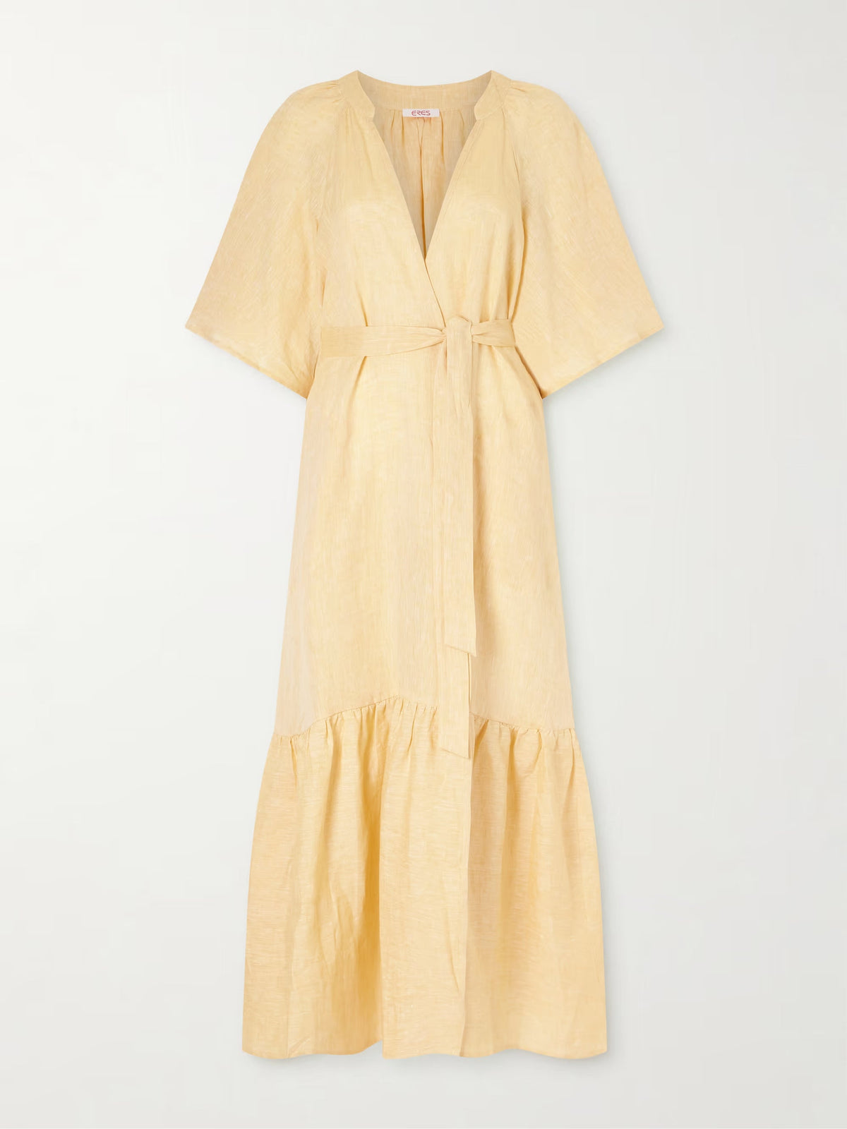 Audacieuse belted tiered linen midi dress