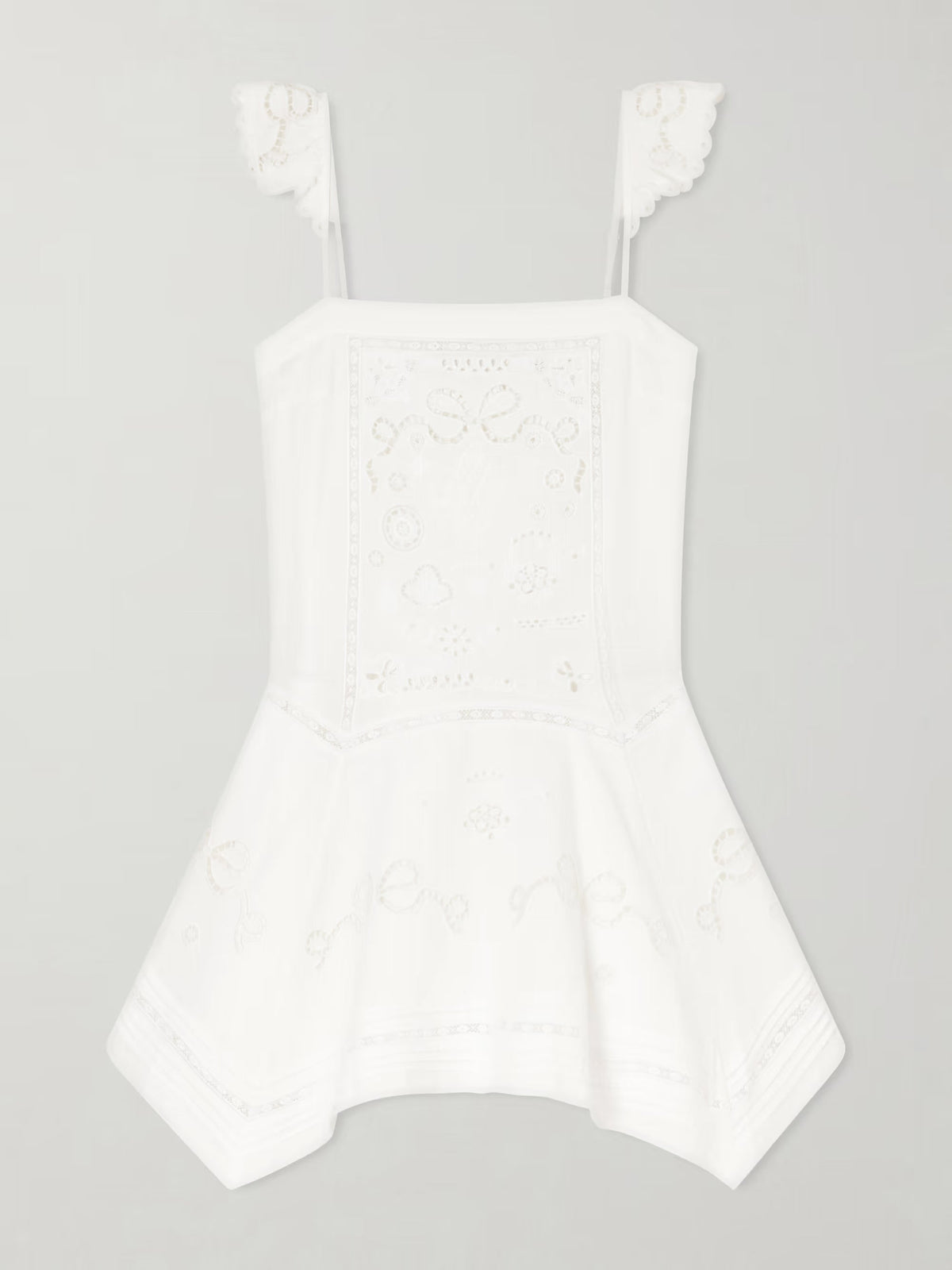 Asymmetric embroidered linen and cotton-blend midi dress