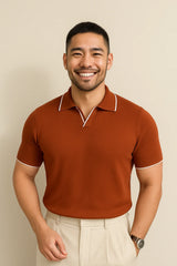 Short Sleeve Knit Polo – Contrast Trim, Slim Fit