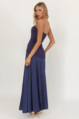 Star Avenue Strapless Drop Waist Maxi Dress Navy