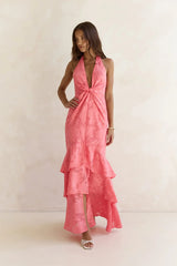 Heartbeat Haze Halter Maxi Dress Coral Orange