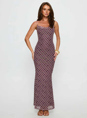 Aliah Cowl Neck Maxi Dress Plum Stripe