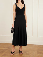Ribbed-knit and jersey pleated midi dress
