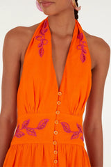 Orange Fruit Richelieu Artisanal Maxi Dress