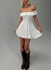 Corail Off Shoulder Frill Mini Dress White