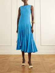 Flared cotton and silk-blend voile midi dress