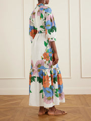 Bianca linen-blend  floral midi dress
