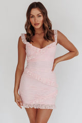 La Vida Frill Trim Off-Shoulder Mini Dress Pink