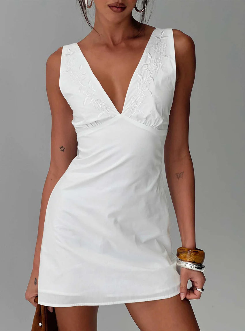 Florien Broderie Mini Dress White