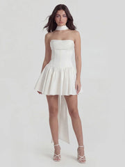 Ribbon Strapless Corset Mini Dress With Scarf Detail