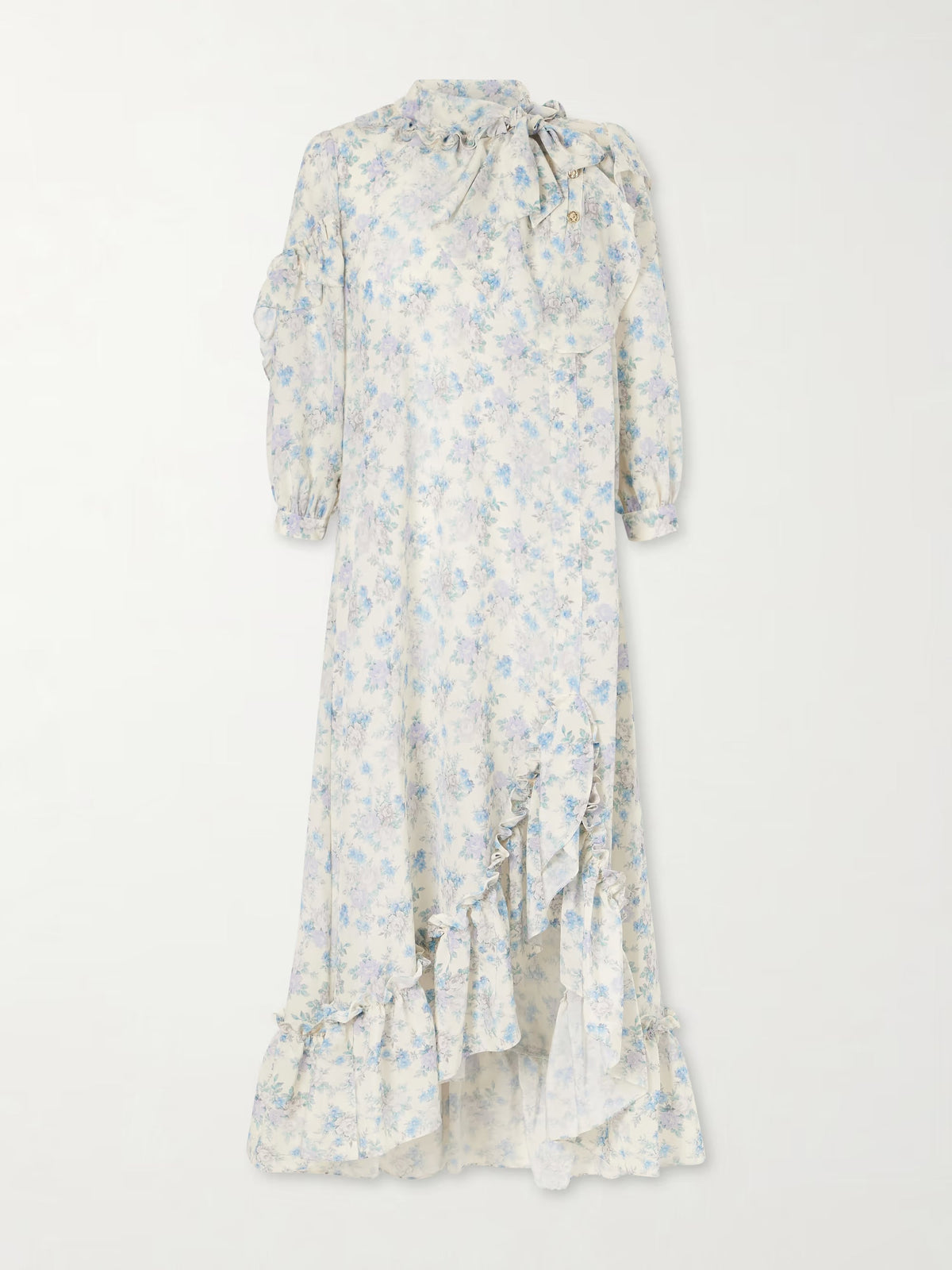 Batacalla scarf-detailed ruffled floral-print silk-crepe de chine midi dress