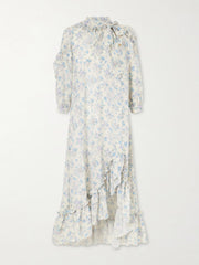 Batacalla scarf-detailed ruffled floral-print silk-crepe de chine midi dress