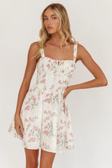 Seen The Light Tie Bust Mini Dress Floral Cream