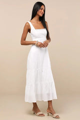 Esmeray White Lace Sleeveless Tiered Midi Dress