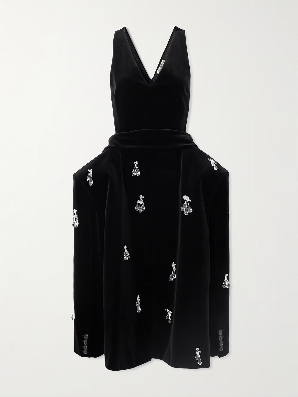 Embellished padded cotton-velvet midi dress
