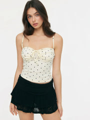 Cotton Polka Dot Ruched Knotted Cropped Cami Top