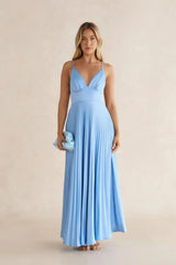 Ray Of Sunlight Plisse Satin Maxi Dress Blue