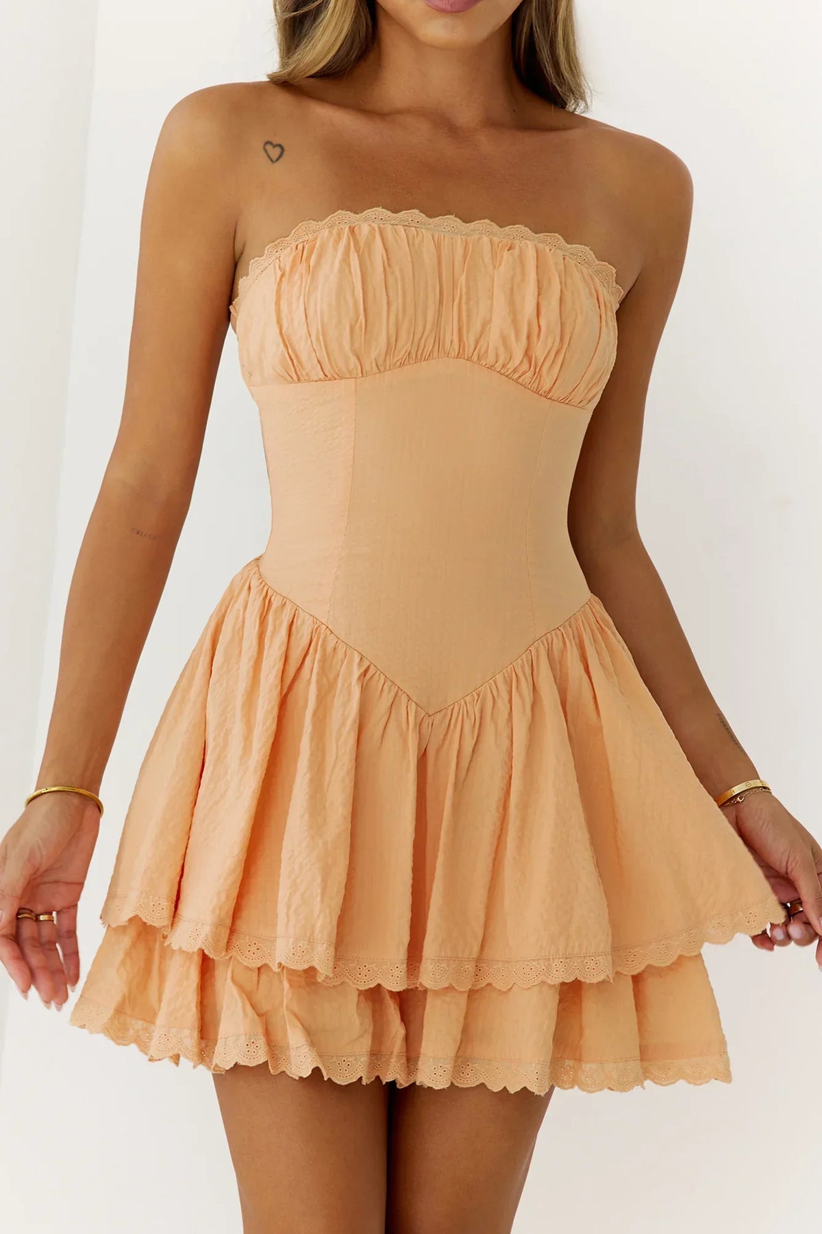 Fashion Glow Strapless Mini Dress Peach