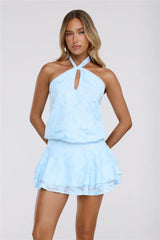Dusk Whisper Halter Mini Dress Blue