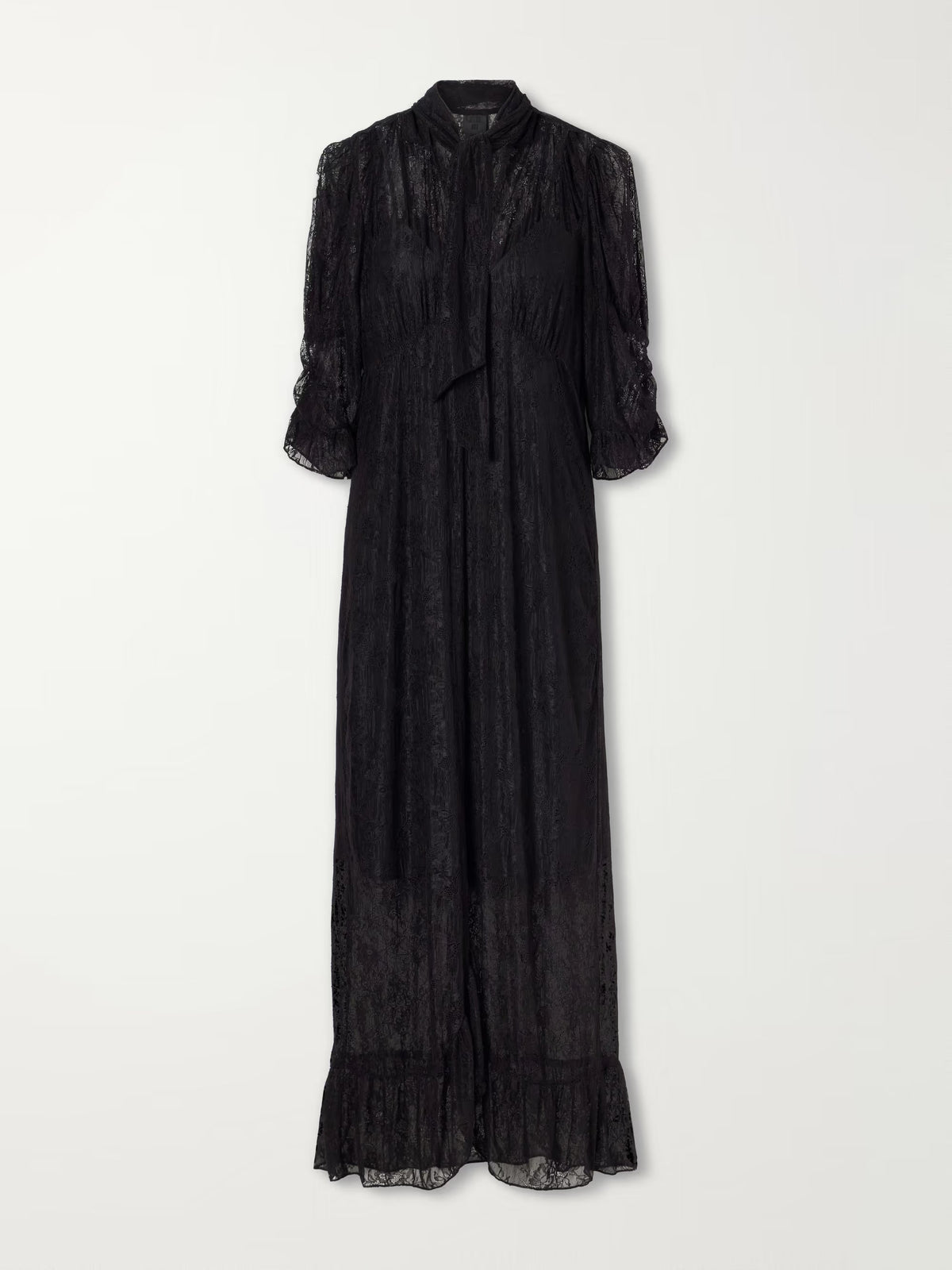 Tie-detailed ruffled lace midi dress