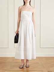 Chamomile pintucked embroidered cotton-poplin midi dress