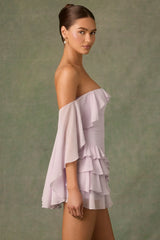Off-Shoulder Ruffled Mini Dress In Lilac