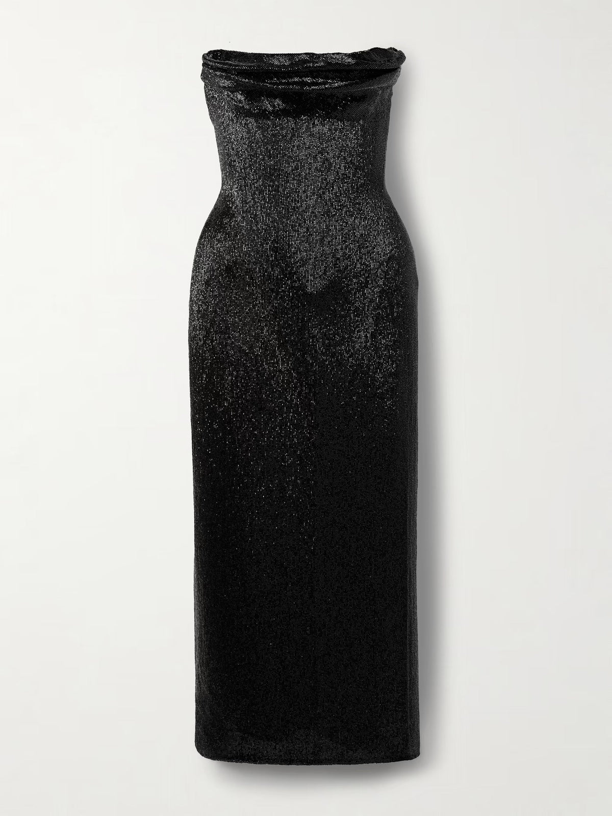 Ivy draped strapless beaded tulle midi dress