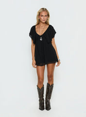 Sun Spirit Plunge Flowy Playsuit Black