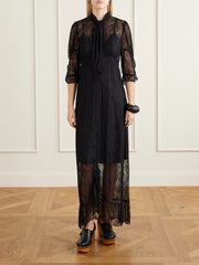 Tie-detailed ruffled lace midi dress