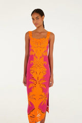 Pink Cutwork Midi Dress