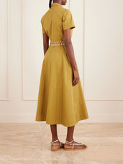 Giselle belted cotton midi dress