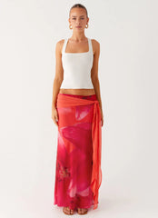 Raya Maxi Skirt - Peach Watermelon Flower
