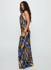 Virginia Beach Backless Maxi Dress Blue Zebra