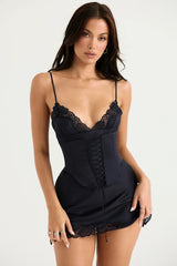 Soraya-Navy Satin Slip Dress