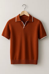 Short Sleeve Knit Polo – Contrast Trim, Slim Fit