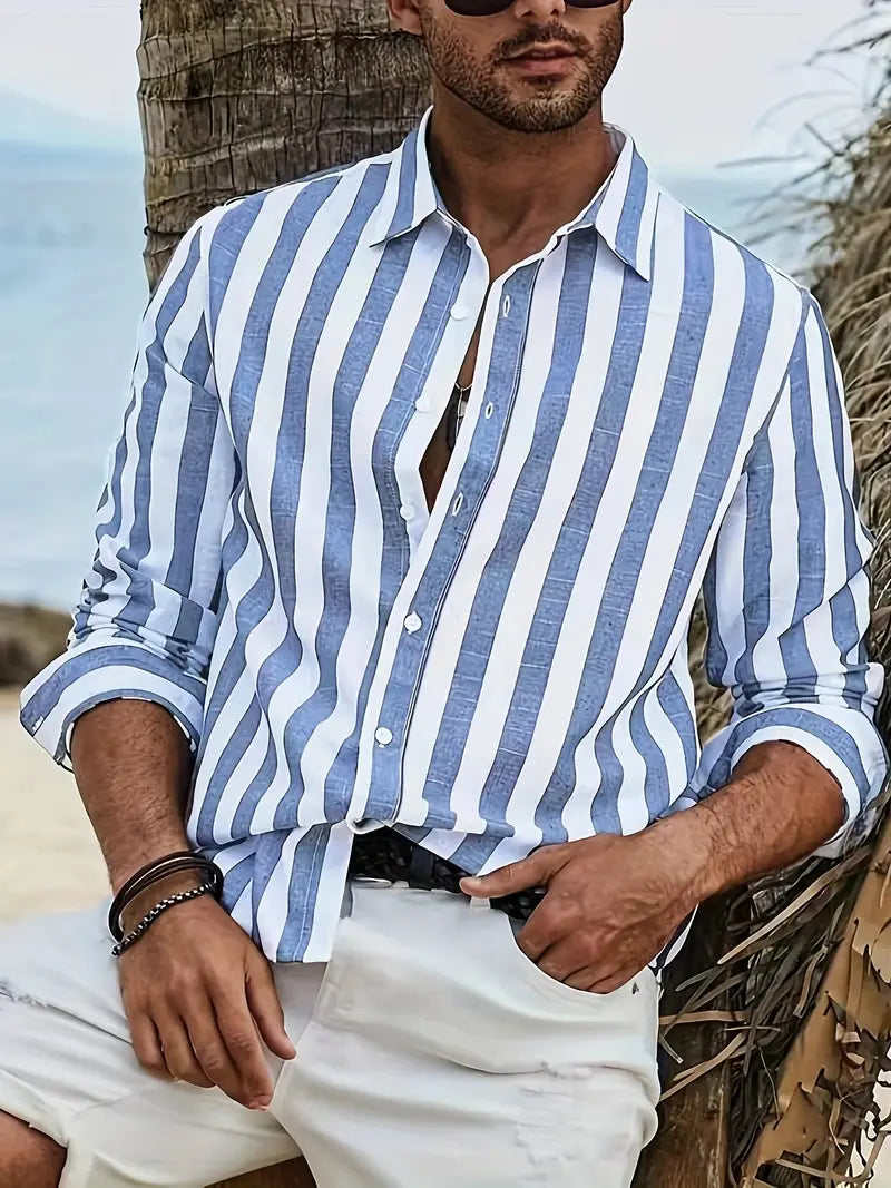 Men’s Striped Casual Shirt – Lightweight Long Sleeve Shirt for Everyday Wear