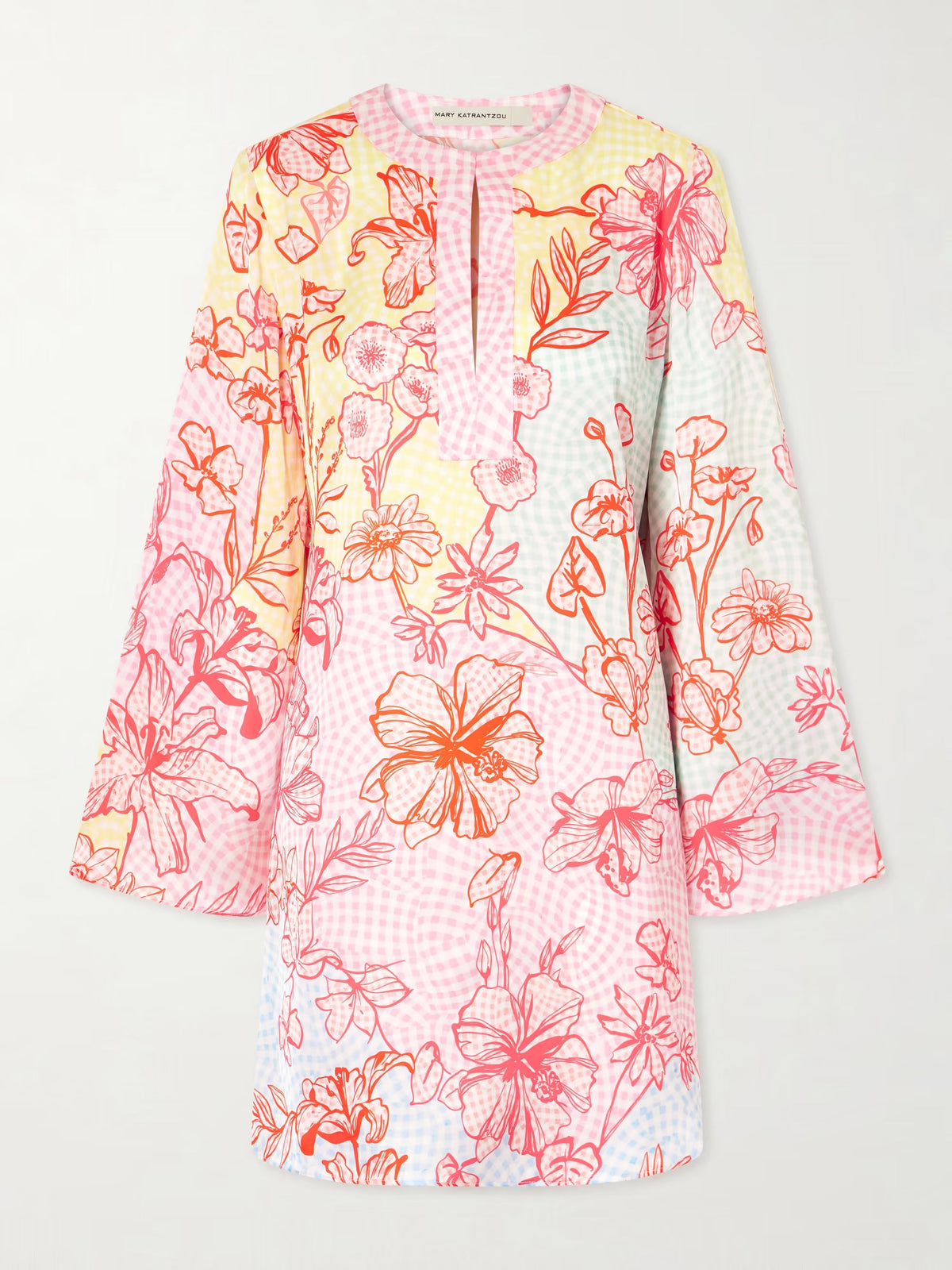 Elsa checked floral-print satin midi dress