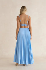 Ray Of Sunlight Plisse Satin Maxi Dress Blue