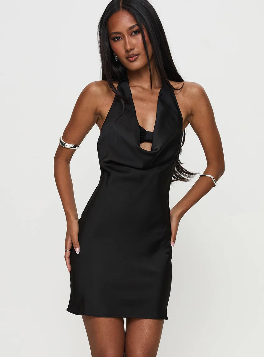 Tempeste Halter Mini Dress Black
