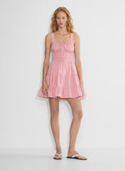 Tiered striped cotton poplin mini dress