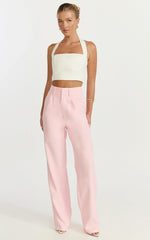 Melissa Pants - Pleat Front Wide Leg Tailored Pants in Pink
