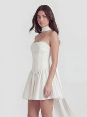 Ribbon Strapless Corset Mini Dress With Scarf Detail