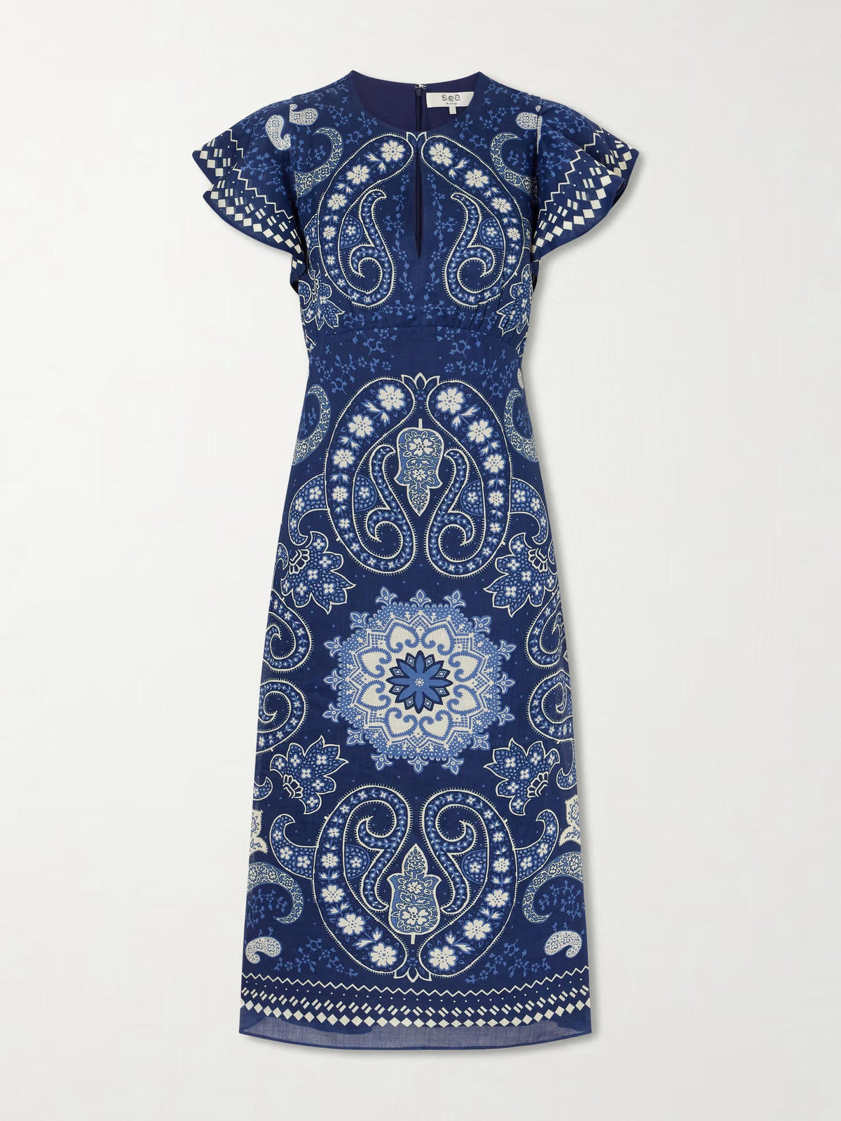 Emelina paisley-printed ramie midi dress