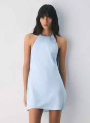 Double satin halterneck mini dress